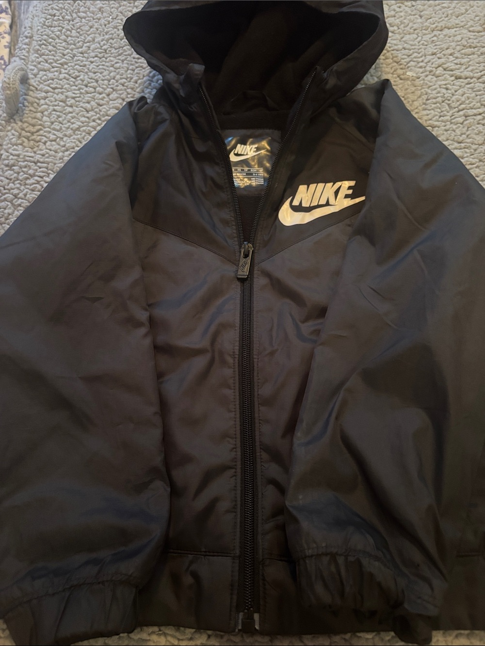 Nike boys Black Hooded lined Windbreaker with White Logo